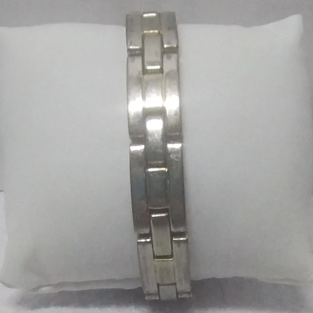 Two Tone Silver Gold Brick Link Bracelet 7.5 Inch Unisex Mixed Metal Gorpcore